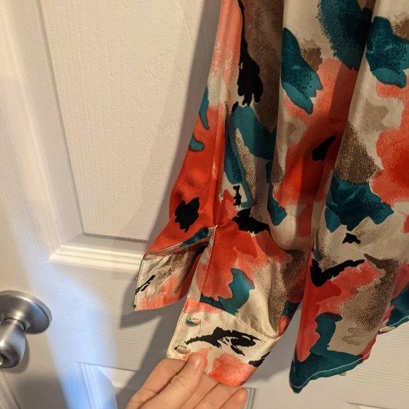 100% Silk Vintage Don Caster Floral High Neck Blouse - Picture 2 of 5